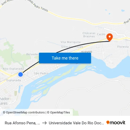 Rua Afonso Pena, 1380 to Universidade Vale Do Rio Doce - Ceu map