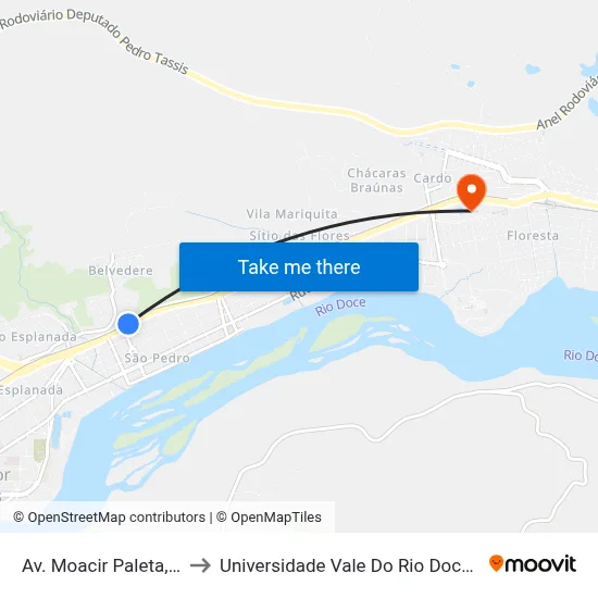 Av. Moacir Paleta, 800 to Universidade Vale Do Rio Doce - Ceu map