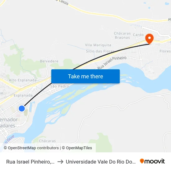 Rua Israel Pinheiro, 1863 to Universidade Vale Do Rio Doce - Ceu map