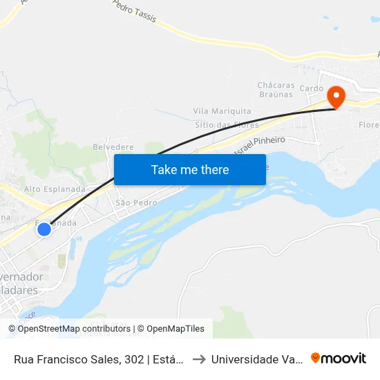 Rua Francisco Sales, 302 | Estádio Mamudão/Hospital São Vicente to Universidade Vale Do Rio Doce - Ceu map