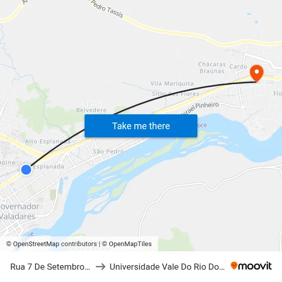 Rua 7 De Setembro, 2096 to Universidade Vale Do Rio Doce - Ceu map