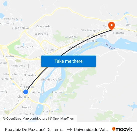 Rua Juiz De Paz José De Lemos, 695 | Empresa Valadarense to Universidade Vale Do Rio Doce - Ceu map