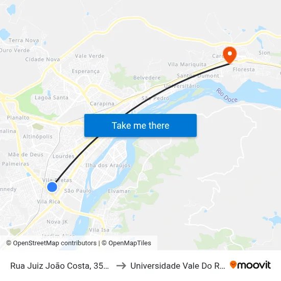 Rua Juiz João Costa, 3591 | Diocesano to Universidade Vale Do Rio Doce - Ceu map
