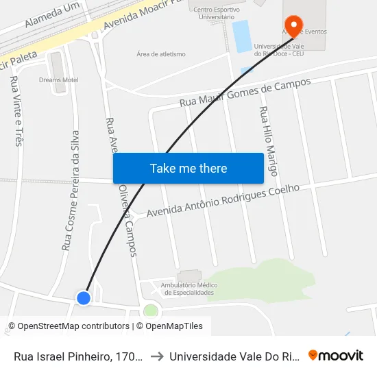Rua Israel Pinheiro, 1701 | Arapucas to Universidade Vale Do Rio Doce - Ceu map