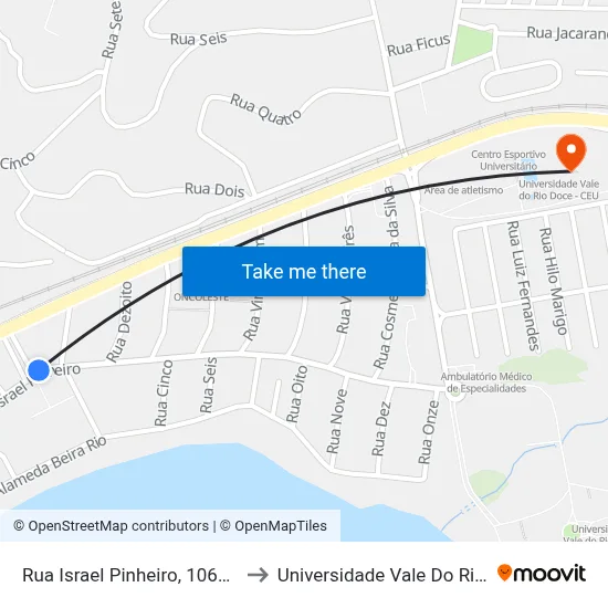 Rua Israel Pinheiro, 1069 | Açucareira to Universidade Vale Do Rio Doce - Ceu map