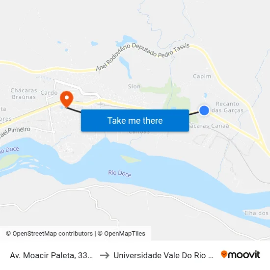Av. Moacir Paleta, 3355 | Aabb to Universidade Vale Do Rio Doce - Ceu map