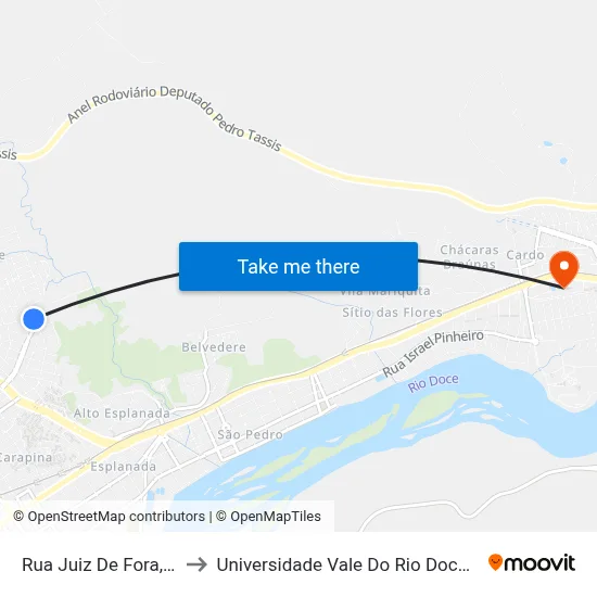 Rua Juiz De Fora, 757 to Universidade Vale Do Rio Doce - Ceu map