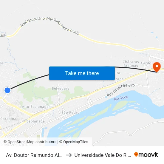 Av. Doutor Raimundo Albergária, 285 to Universidade Vale Do Rio Doce - Ceu map