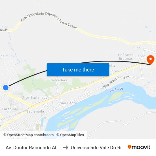 Av. Doutor Raimundo Albergária, 101 to Universidade Vale Do Rio Doce - Ceu map