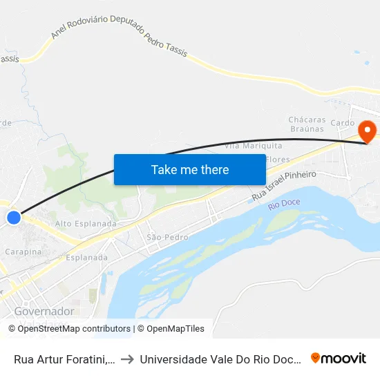 Rua Artur Foratini, 491 to Universidade Vale Do Rio Doce - Ceu map