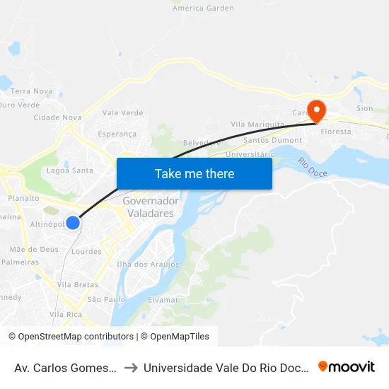Av. Carlos Gomes, 250 to Universidade Vale Do Rio Doce - Ceu map