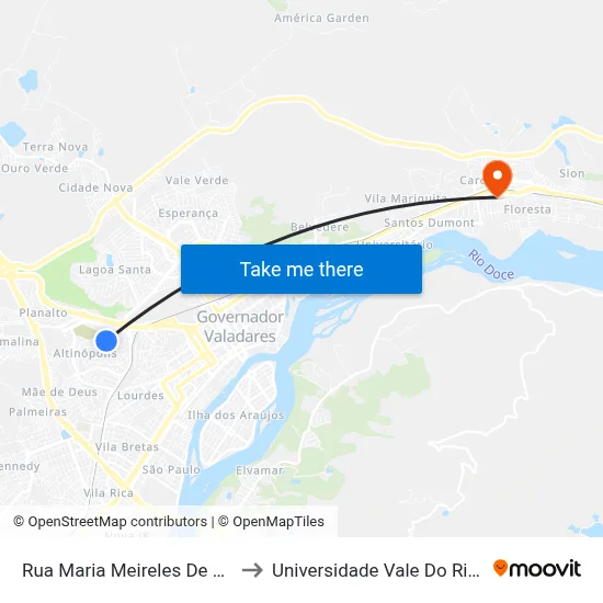 Rua Maria Meireles De Almeida, 650 to Universidade Vale Do Rio Doce - Ceu map