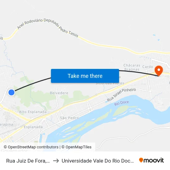 Rua Juiz De Fora, 514 to Universidade Vale Do Rio Doce - Ceu map