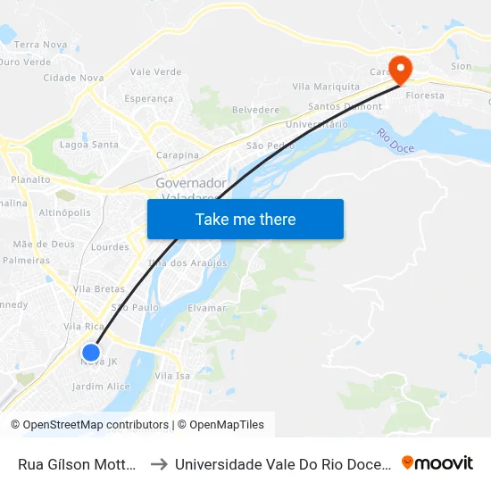 Rua Gílson Motta, 90 to Universidade Vale Do Rio Doce - Ceu map