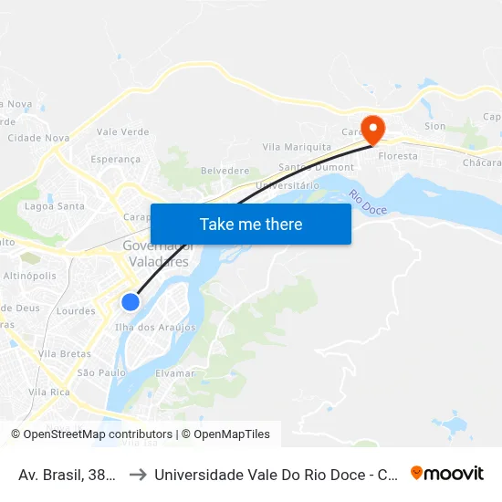 Av. Brasil, 3897 to Universidade Vale Do Rio Doce - Ceu map