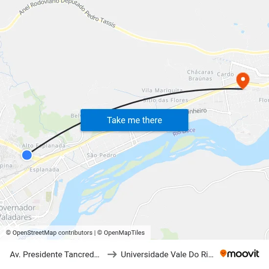 Av. Presidente Tancredo Neves, 175 to Universidade Vale Do Rio Doce - Ceu map