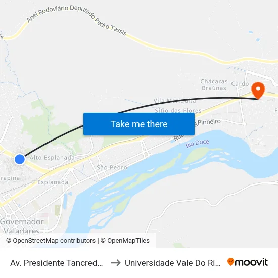 Av. Presidente Tancredo Neves, 499 to Universidade Vale Do Rio Doce - Ceu map