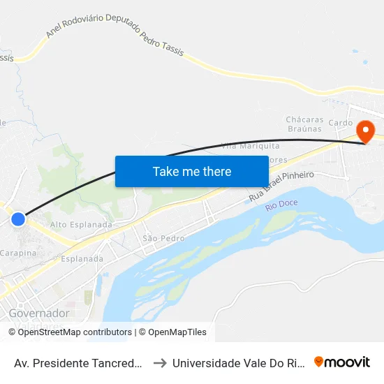 Av. Presidente Tancredo Neves, 888 to Universidade Vale Do Rio Doce - Ceu map