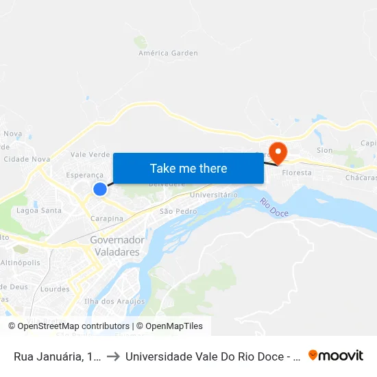 Rua Januária, 149 to Universidade Vale Do Rio Doce - Ceu map