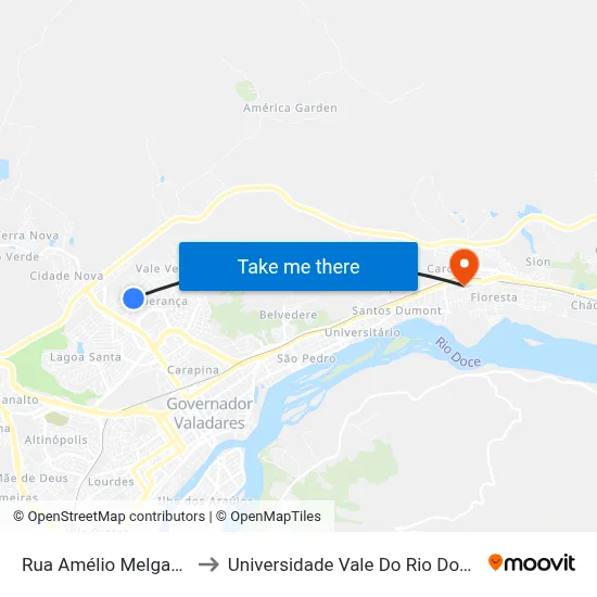 Rua Amélio Melgaço, 95 to Universidade Vale Do Rio Doce - Ceu map