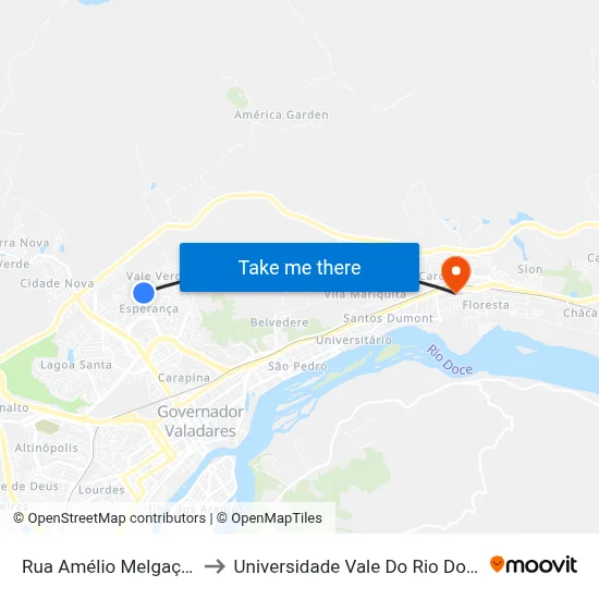 Rua Amélio Melgaço, 449 to Universidade Vale Do Rio Doce - Ceu map