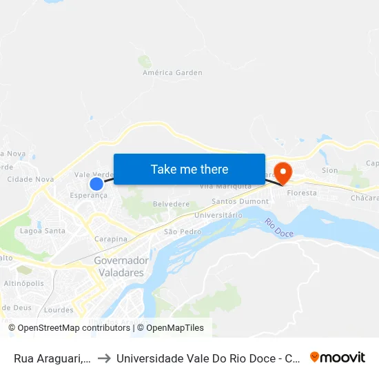 Rua Araguari, 5 to Universidade Vale Do Rio Doce - Ceu map