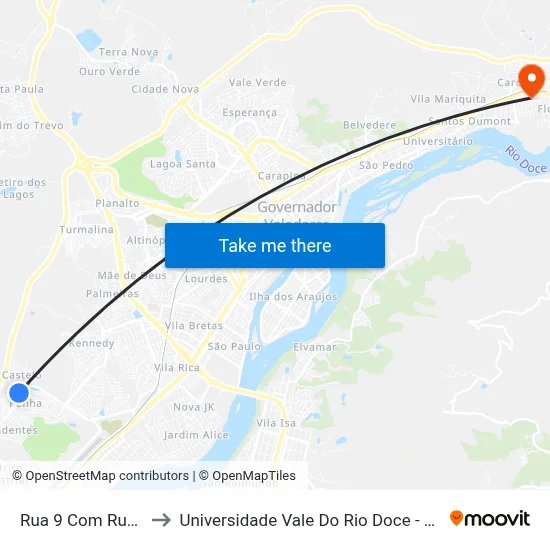 Rua 9 Com Rua 3 to Universidade Vale Do Rio Doce - Ceu map