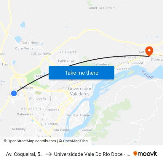 Av. Coqueiral, 560 to Universidade Vale Do Rio Doce - Ceu map