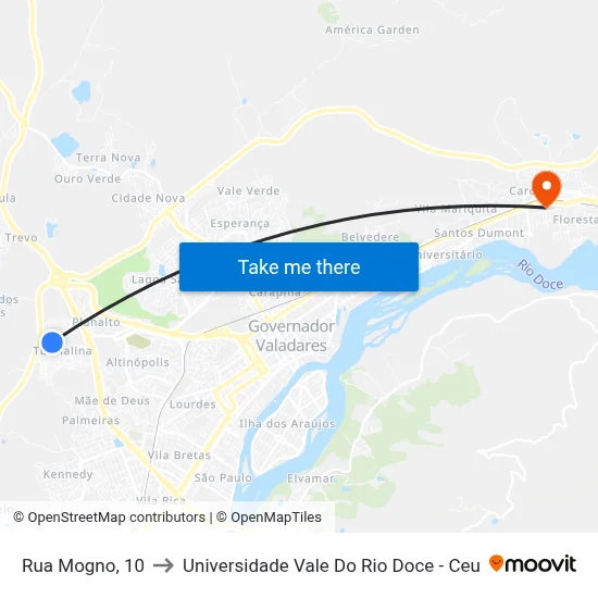 Rua Mogno, 10 to Universidade Vale Do Rio Doce - Ceu map