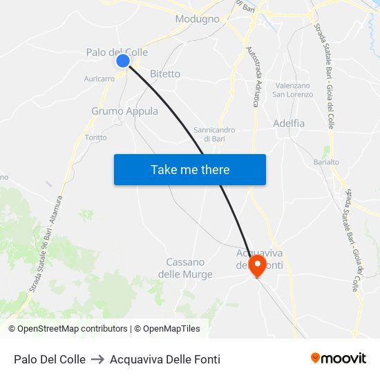 Palo Del Colle to Acquaviva Delle Fonti map