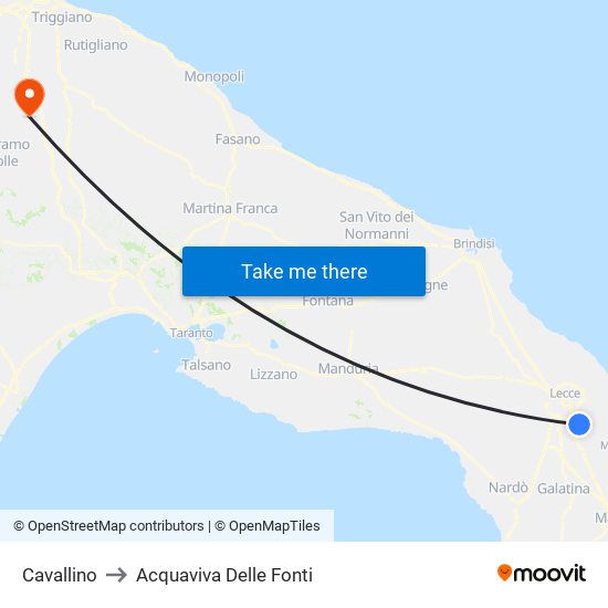 Cavallino to Acquaviva Delle Fonti map