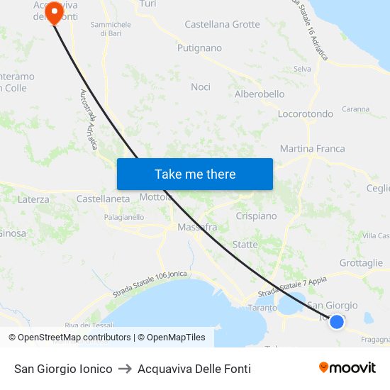San Giorgio Ionico to Acquaviva Delle Fonti map