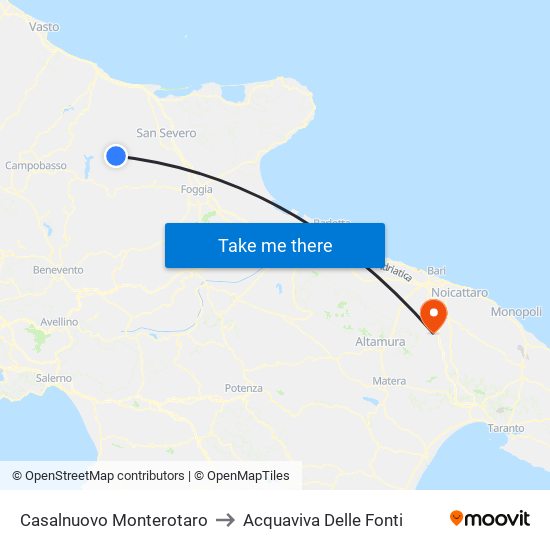 Casalnuovo Monterotaro to Acquaviva Delle Fonti map