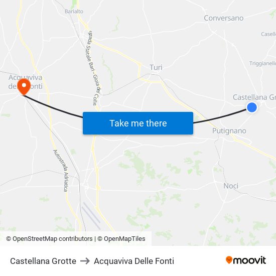 Castellana Grotte to Acquaviva Delle Fonti map