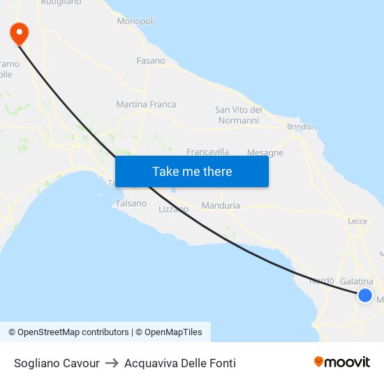 Sogliano Cavour to Acquaviva Delle Fonti map