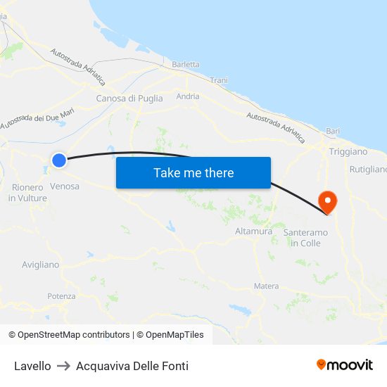 Lavello to Acquaviva Delle Fonti map