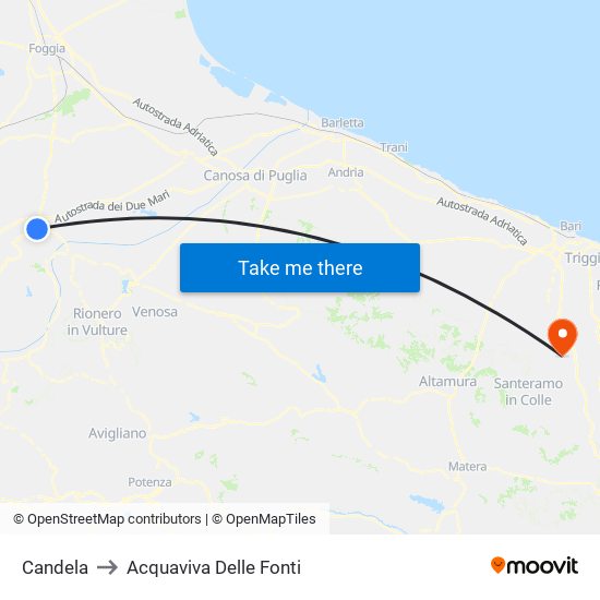 Candela to Acquaviva Delle Fonti map