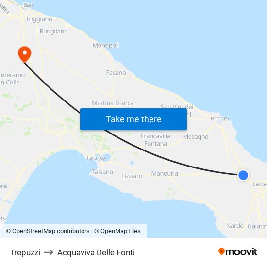 Trepuzzi to Acquaviva Delle Fonti map
