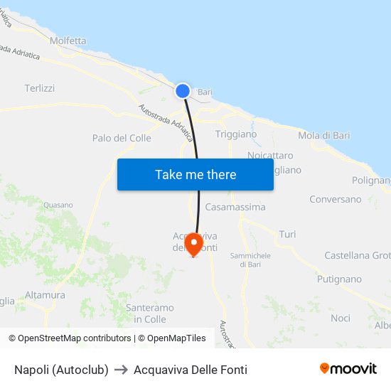 Napoli (Autoclub) to Acquaviva Delle Fonti map