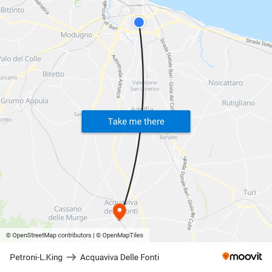 Petroni-L.King to Acquaviva Delle Fonti map