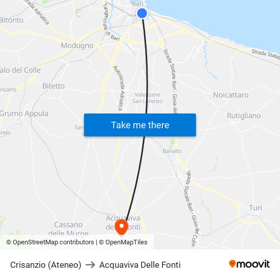 Crisanzio (Ateneo) to Acquaviva Delle Fonti map