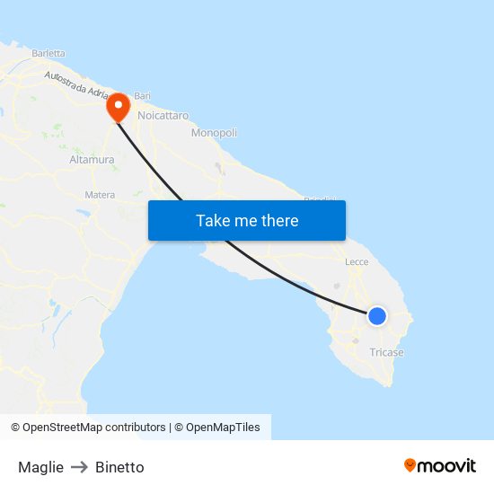 Maglie to Binetto map