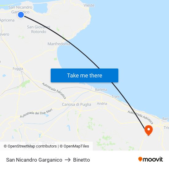 San Nicandro Garganico to Binetto map
