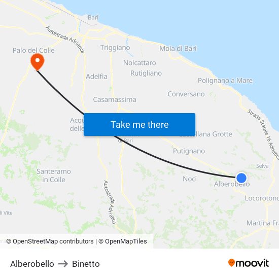 Alberobello to Binetto map