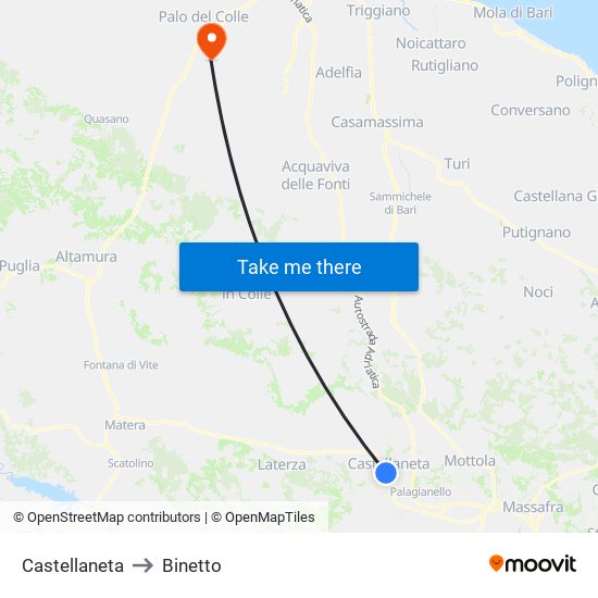 Castellaneta to Binetto map