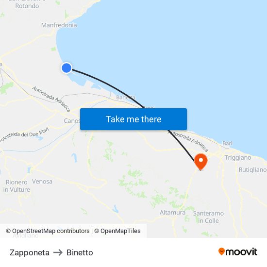 Zapponeta to Binetto map