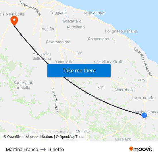 Martina Franca to Binetto map