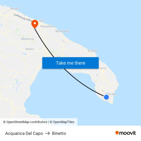 Acquarica Del Capo to Binetto map