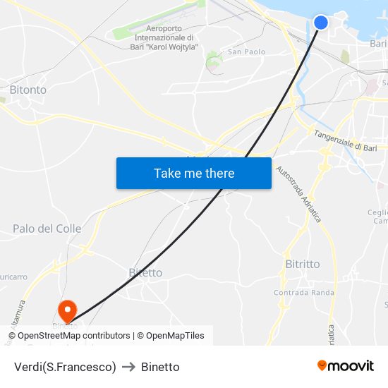 Verdi(S.Francesco) to Binetto map