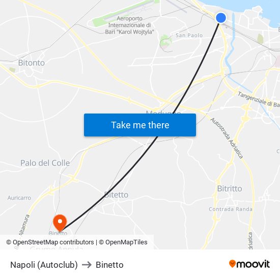 Napoli (Autoclub) to Binetto map